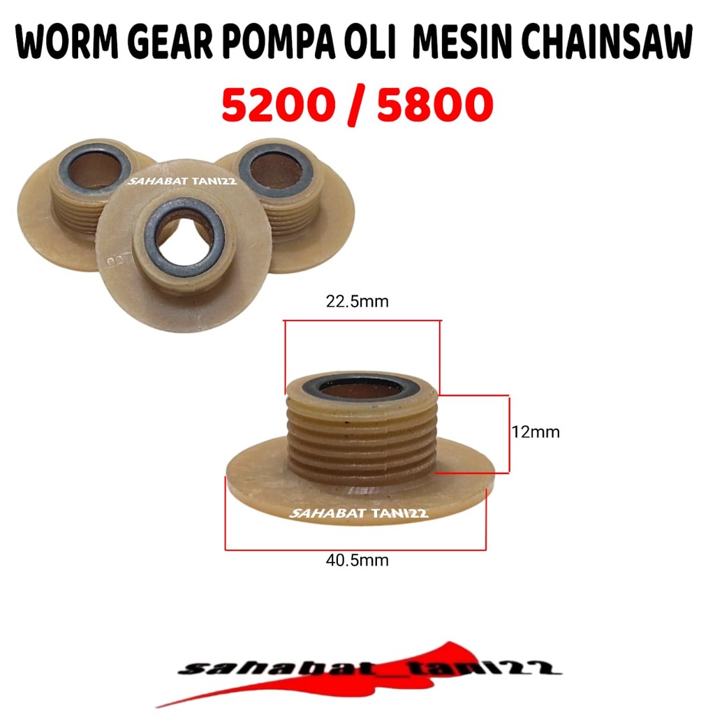 Worm Gear Gigi Oli Fiber Chainsaw 5200 5800 Worm Gear Pompa Oli Chainsaw 5200