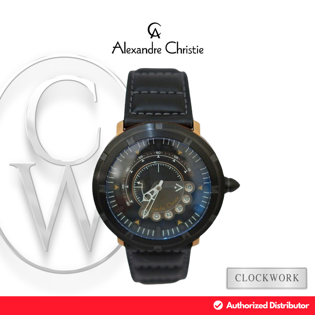 Jam Tangan Pria Alexandre Christie AC 3033 MALBRBA Kulit Automatic Minimalis Simple Hitam Rosegold