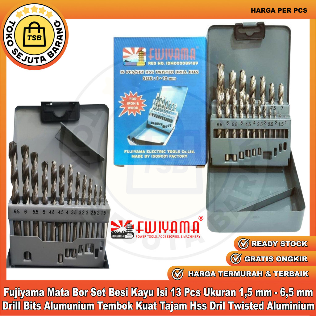 FUJIYAMA Set 13pcs Mata Bor Besi Kayu Size Panjang Pendek Iron Wood Twisted Drill Putar Lubang Baja 