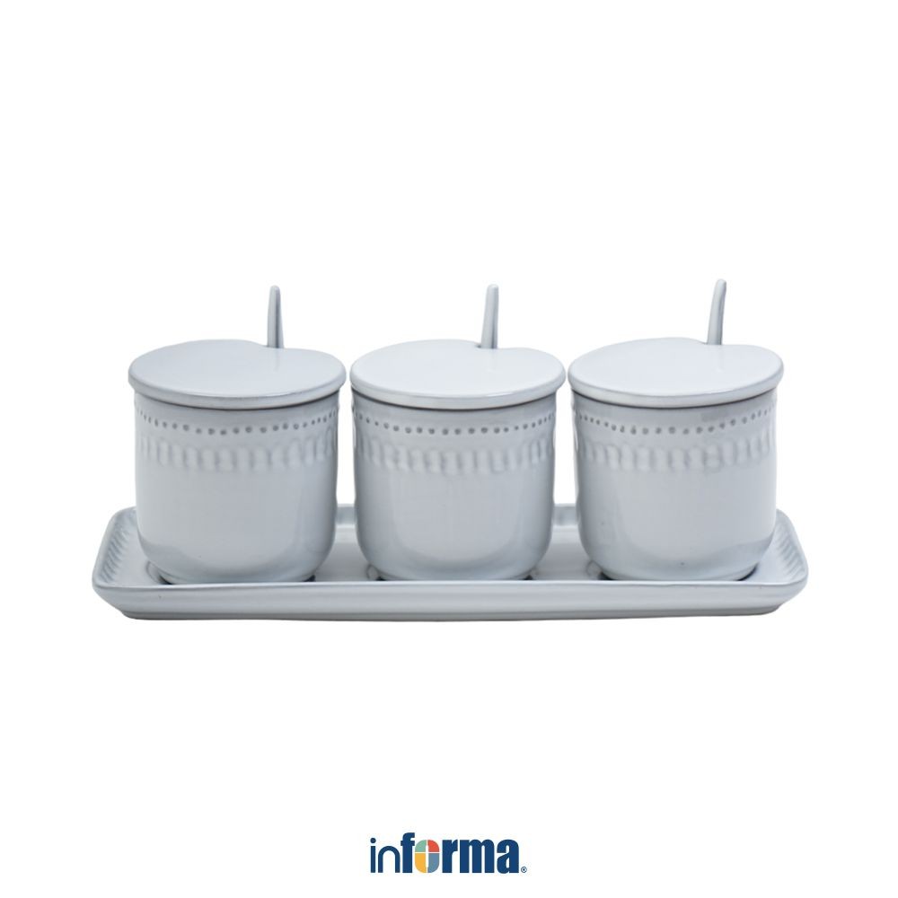 Informa Appetite Set 3 Pcs Elio Tempat Bumbu Dengan Nampan Round - Putih Spice Jar Tempat Penyimpana