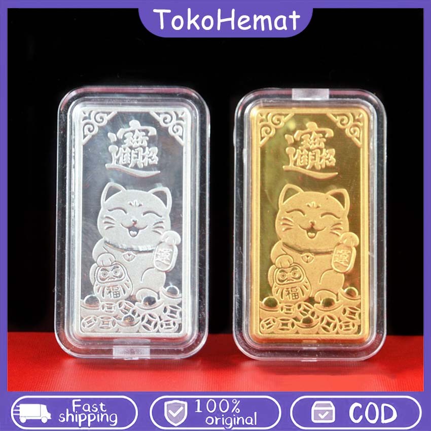 Amulet Kekayaan Emas Motif Lucky Cat Koin Keberuntungan untuk Hadiah Bisnis & Dekorasi