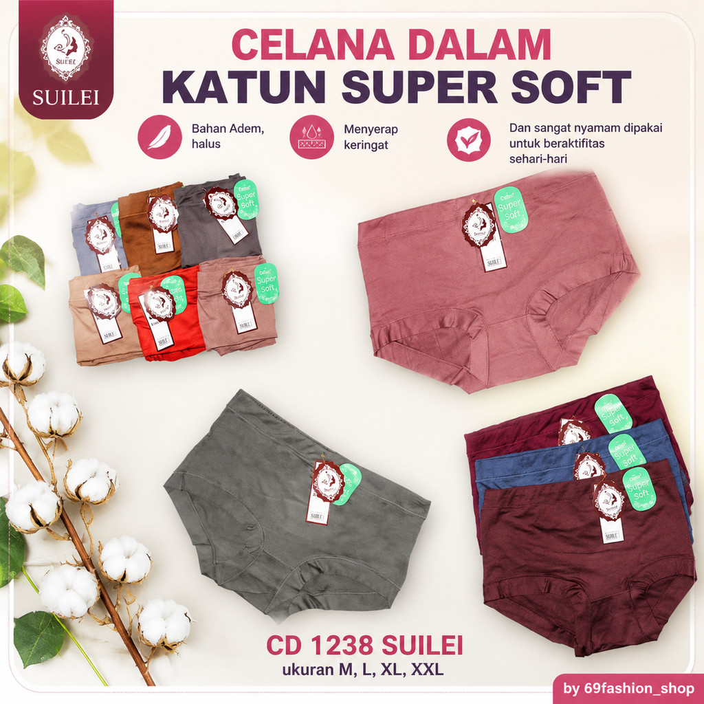 6PCS Celana Dalam Wanita POLOS HARGA TERMURAH CD Suilei HARGA MERAKYAT BF 5799 /1238 SUPER SOFT KARE