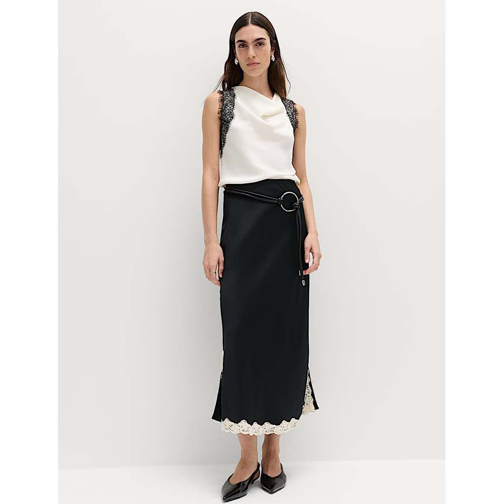 M&S - Rok Wanita Satin Lace Trim Midi Slip Skirt