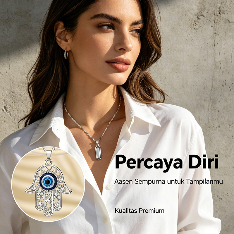 Kalung Mata Iblis Biru Berlian Emas Tetes Minyak Turki Kemasan Kartu
