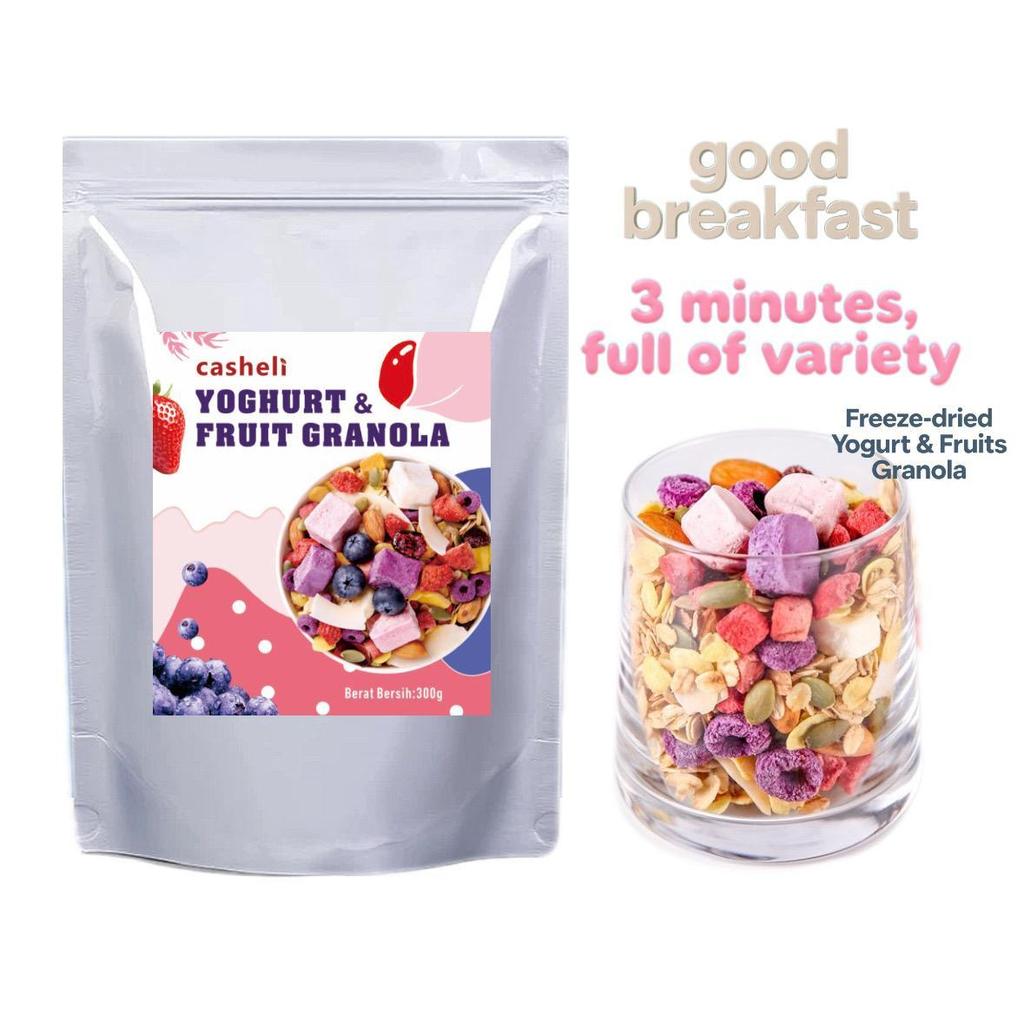 BUY 2 GET 1 casheli Granola Freeze-dried Yogurt & Buah Granola 300g paket hemat