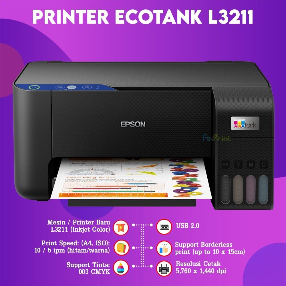 FixPrint Printer EcoTank Epson L3211 L3210 L121 L1210 L1216 Print Only L1250 L1256 WiFi  L3216 L3250