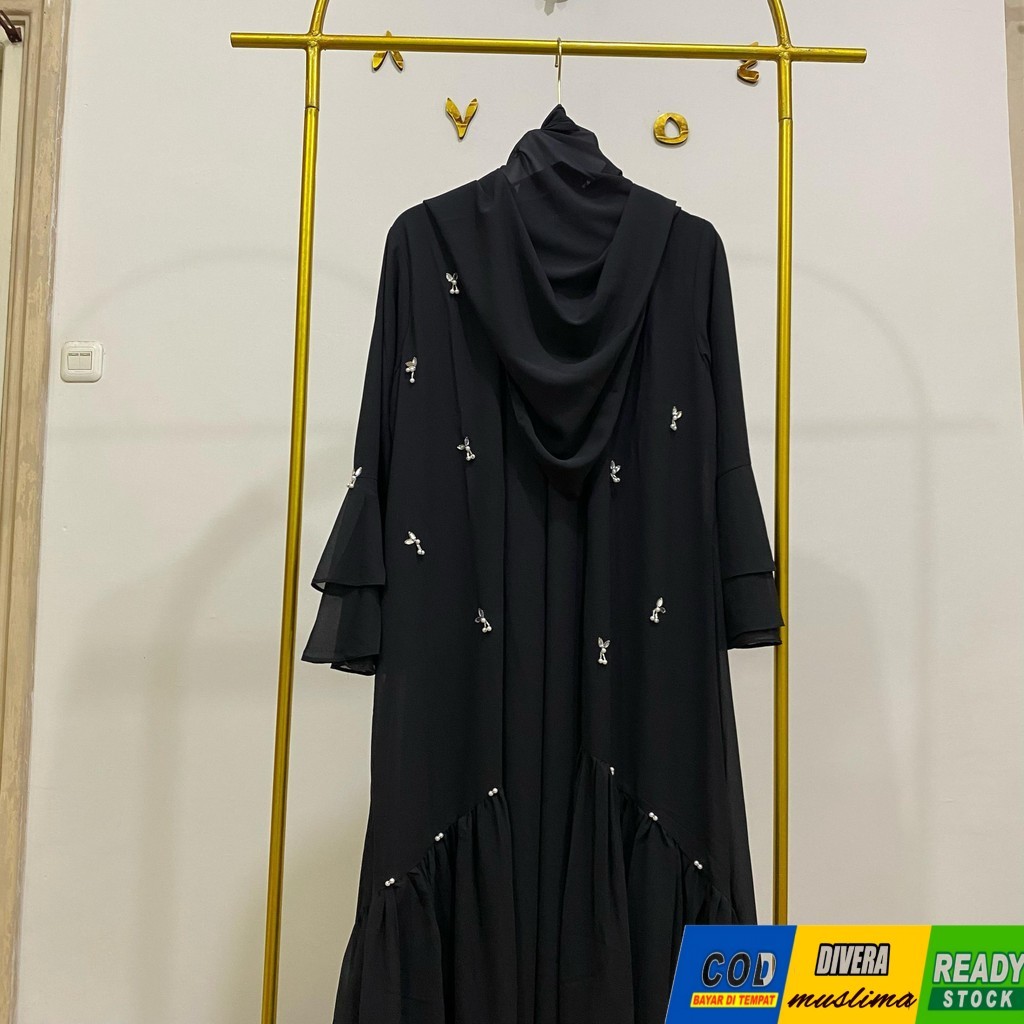 Zaina Abaya Set Hijab Segiempat Gamis Abaya Wanita Bahan Ceruty Armany Baby Doll
