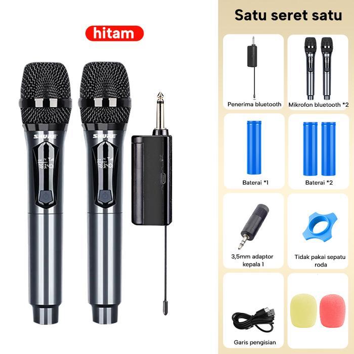 SHURE302 Mic Wireless mic Karaoke tanpa kabel UHF Mikrofon Genggam LED Double Digital Mikrofon Nirka