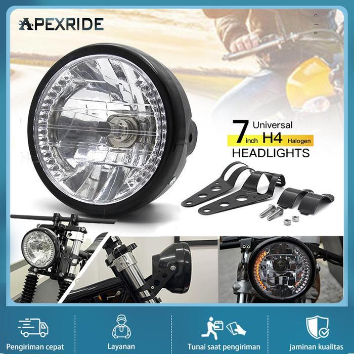 Hitam 7 Inch H4 35W LED Kepala Bulat Lampu Ninja Daymaker Sepeda Motor Harley-Davidson Head Lamp Dep