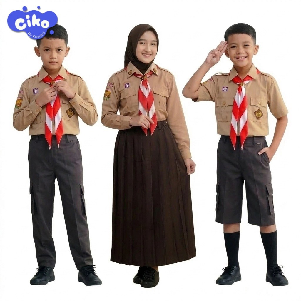 Seragam Pramuka SD SMP Laki Laki Perempuan Pendek Panjang PDH Penggalang Putra Putri Bahan Rapilo