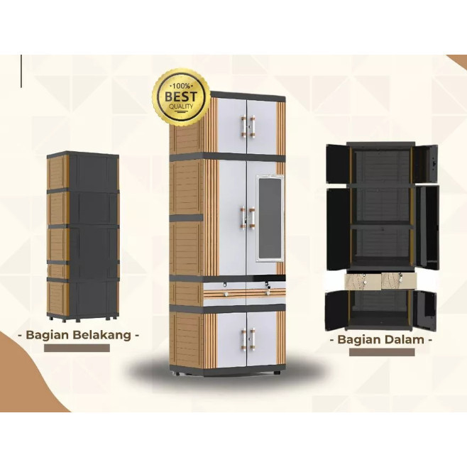 Naiba Pro 9684 / 9674 -  Lemari Plastik Naiba FIT Jumbo Kaca MIROR + Kunci FULL RAK | Cabinet Jumbo 