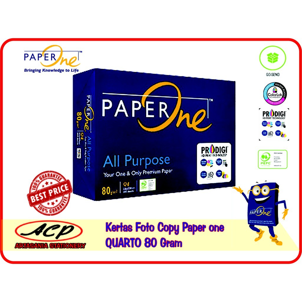 Kertas fotocopy HVS murah Paper one ukuran Quarto 80 gram