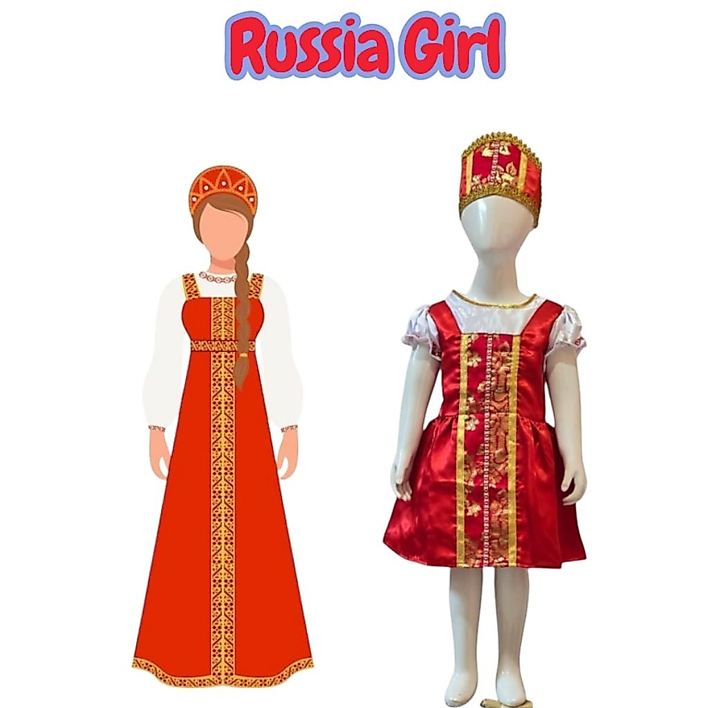 Baju Kostum Rusia Girl Rok Pendek/Baju Negara Rusia Girl Dan Dewasa