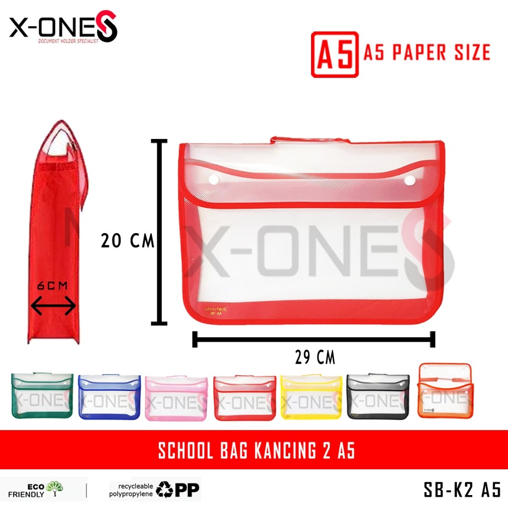

X-ONE SCHOOL BAG KANCING 2 UKURAN A5 KHUSUS UKURAN KERTAS A5 ATAU BUKU TULIS TAS LES/ SB-K2 A5
