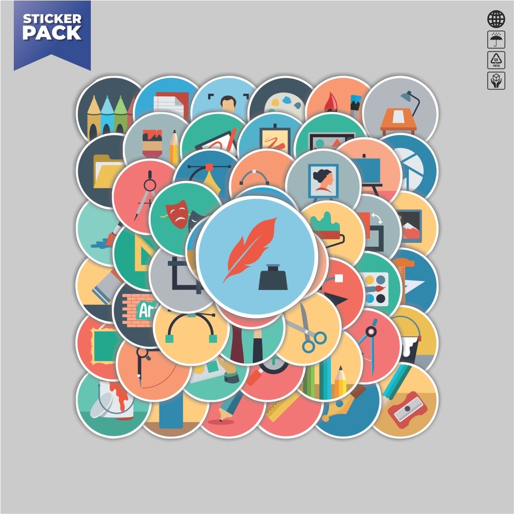 

[100PCS]Stiker Pack Stiker Design Flat Icons Aesthetic Vinyl Anti Air Dekorasi Sticker Laptop Buku Journal Koper Helm Casing HP Gitar Helm Skateboard