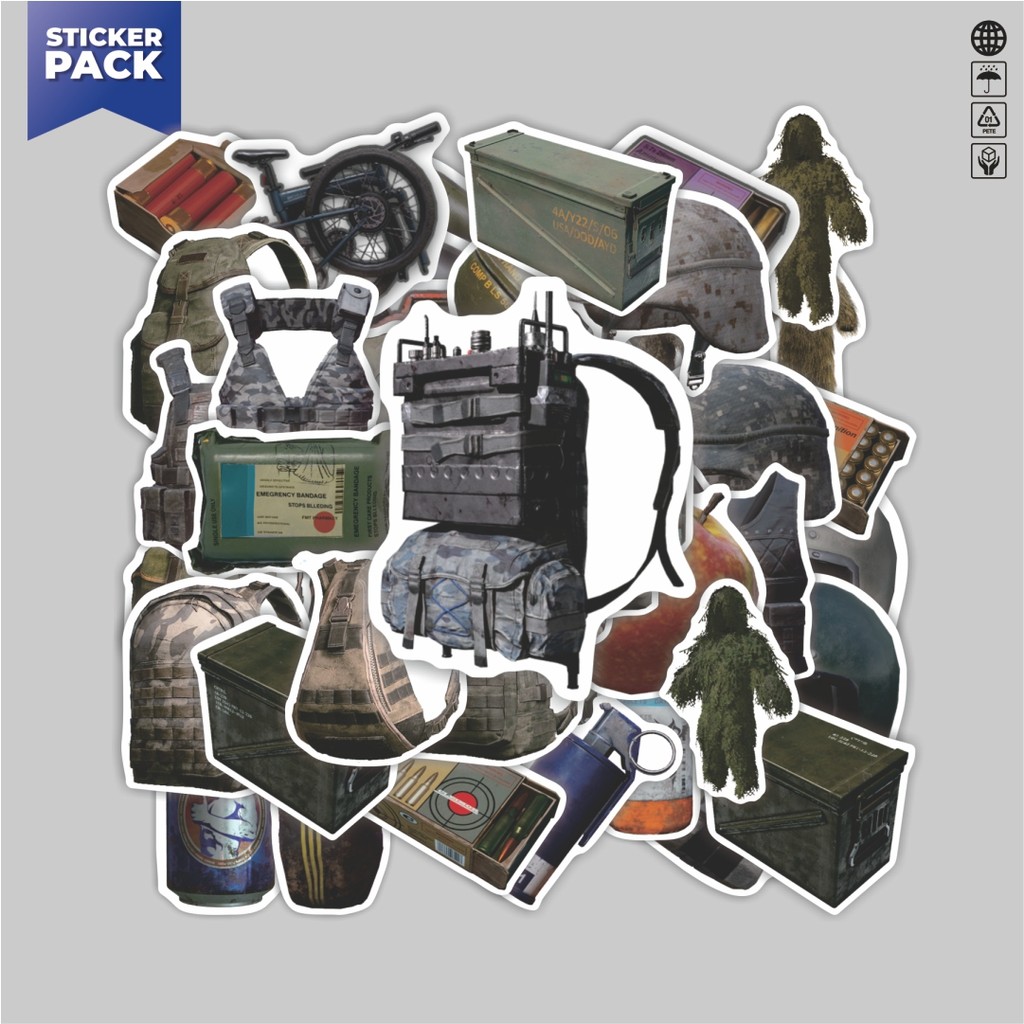 

[100PCS]Stiker Pack Stiker Game PUBG EQUIPMENT Aesthetic Vinyl Anti Air Dekorasi Sticker Laptop Buku Journal Koper Helm Casing HP Gitar Helm Skateboard