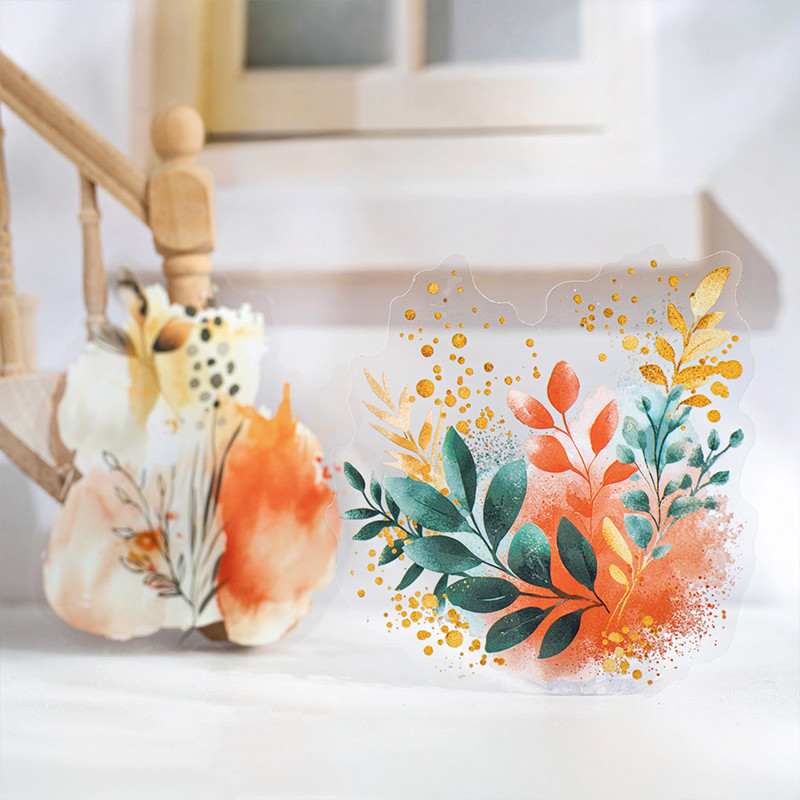 

6pcs Large size Watercolor Plant Flowers PET Stickers Adhesive Diy Scrapbooking Diary Scrapbooking Collage material Scrapbooking