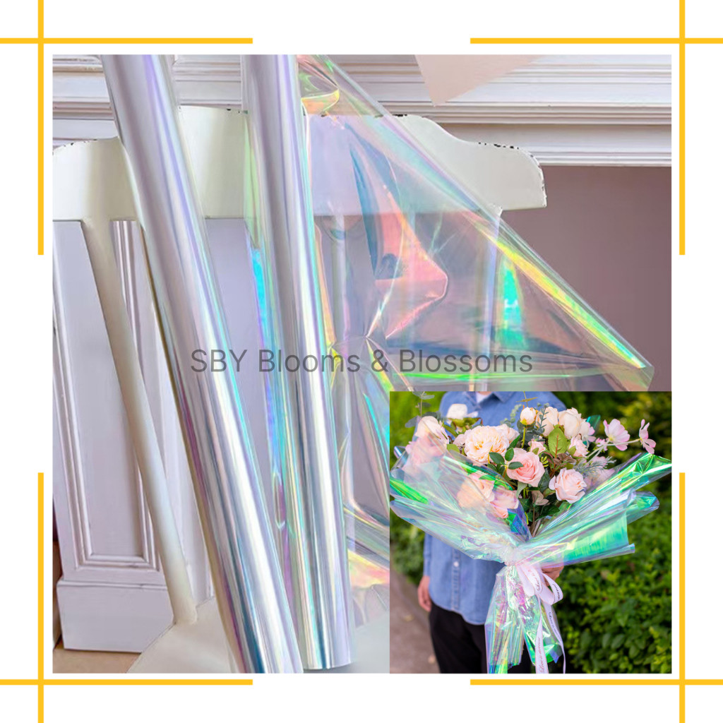 

FLASH SALE !! KB6045 20LEMBAR 57x53 Hologram Flower Wrapping Paper Waterproof Cellophane Kertas Buket
