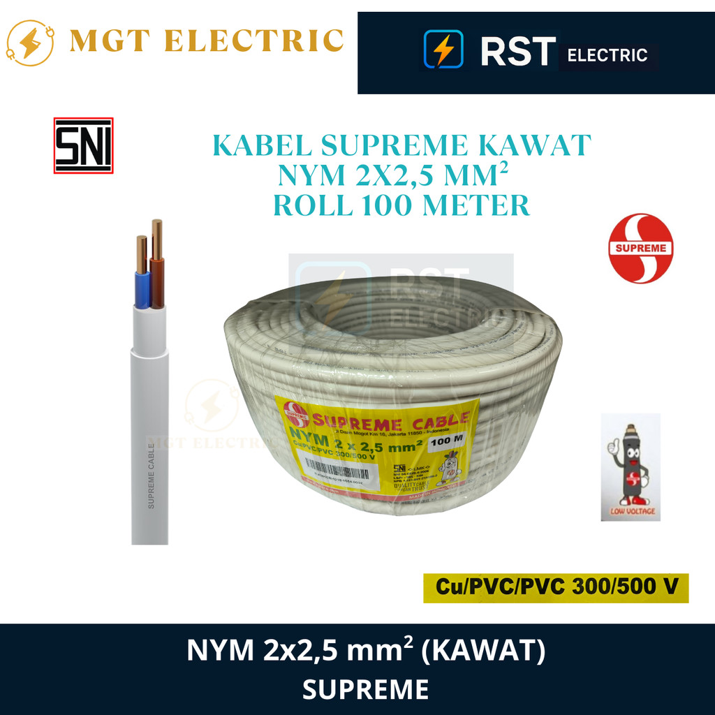 SUPREME NYM 2X2.5 MM ROL 100 METER / KABEL KAWAT PUTIH NYM SUPREME NYM 2X2,5MM ROL 100M / KABEL KAWA