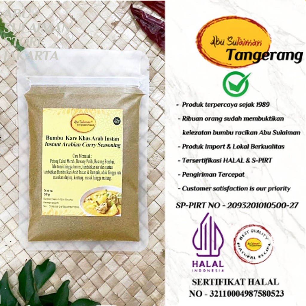 

Bumbu Kari Spesial Khas Arab / Khawareh Syurbah /Arabian Curry Soup Powder Abu Sulaiman Tangerang