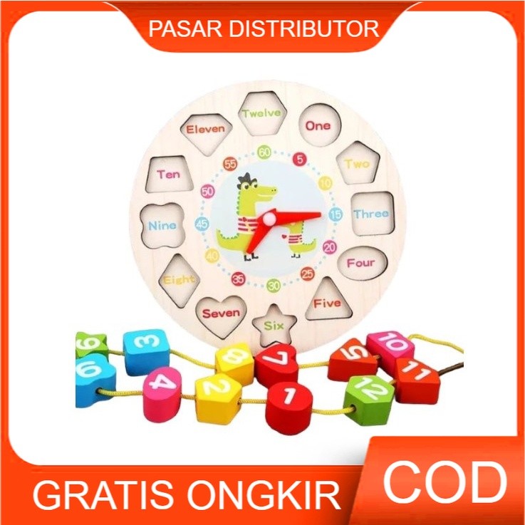 Mainan Edukasi Jam Kayu Puzzle Geometry Bentuk Shape Meronce  - Mainan Anak Mainan Anak Perempuan - 