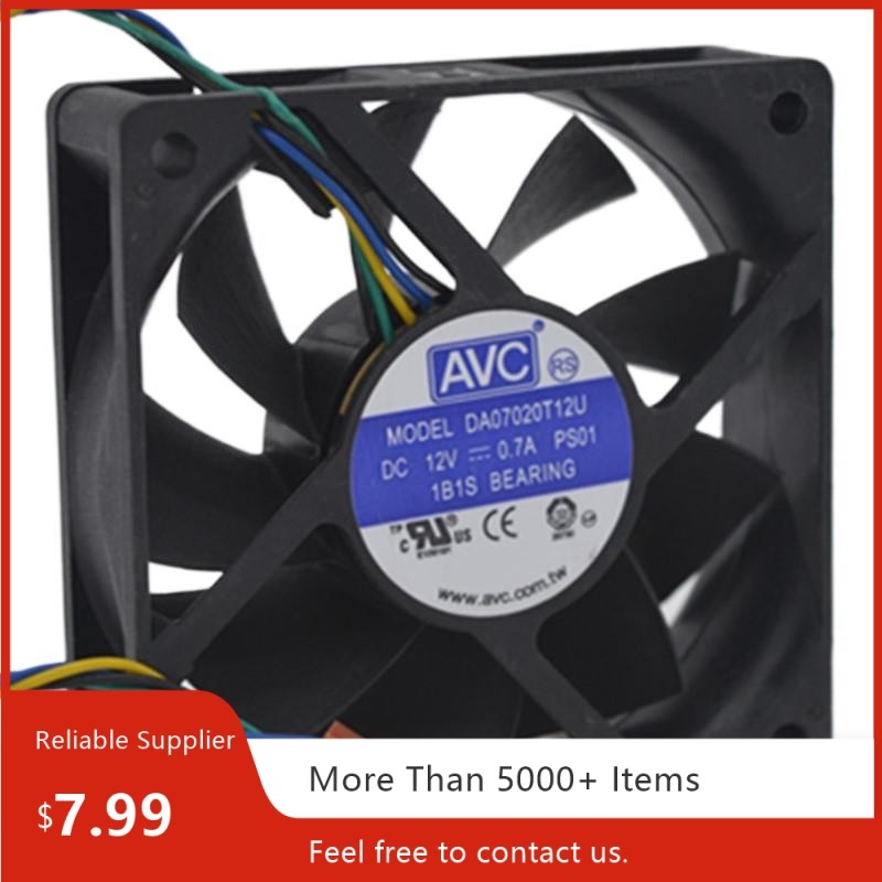 DA07020T12U For AVC 7020 PWM Fan 12V 0.7A 70x70x20mm 4-Wire CPU Cooler - High Speed Large Airflow De