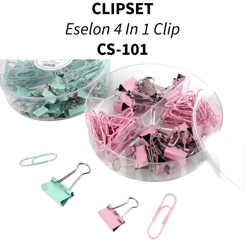

❤️️Clip Eelon Set CS-101/ Clip Eselon Kemasan Mika Bulat 4 sekat❤️️