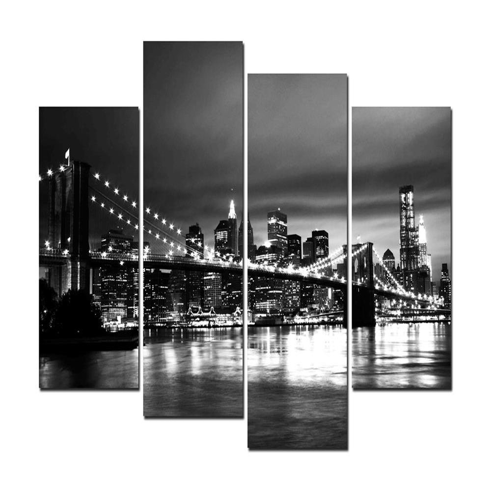 

4 Pcs New York and Brooklyn Bridge Night Skylin Canvas Wall Art Pictures Prints Set Living Room Decor Canvas Pictures Wall Decor