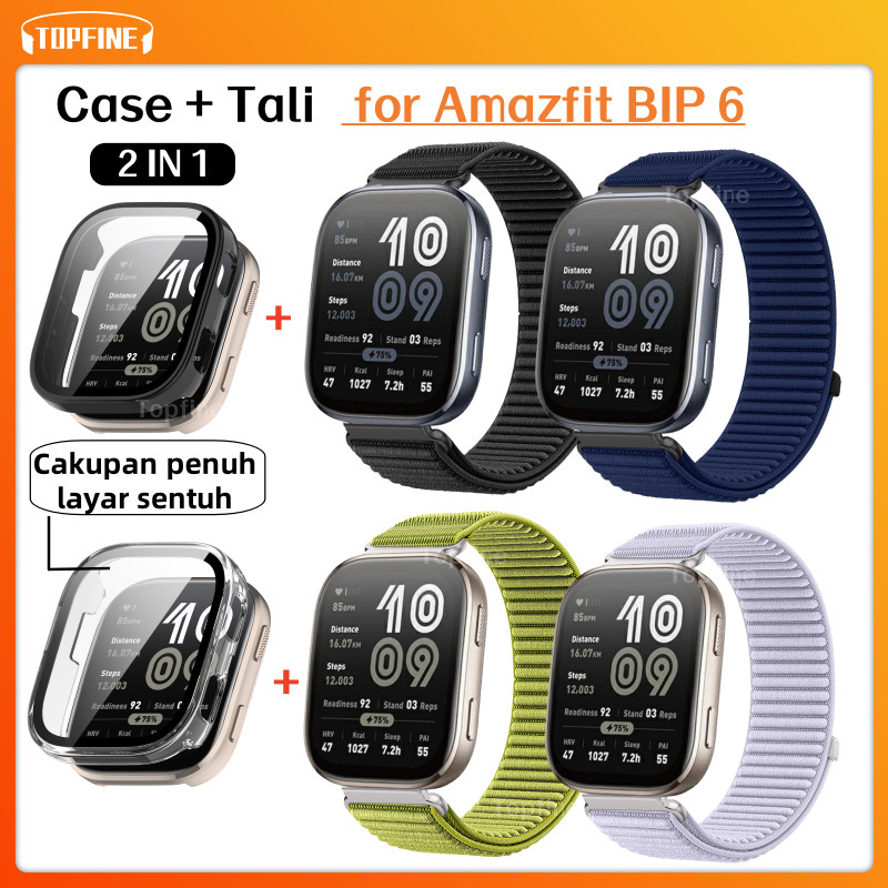 Casing Pelindung + Tali Nilon untuk Amazfit BIP 6 HD Tempered Glass Hard PC Casing Pelindung untuk A