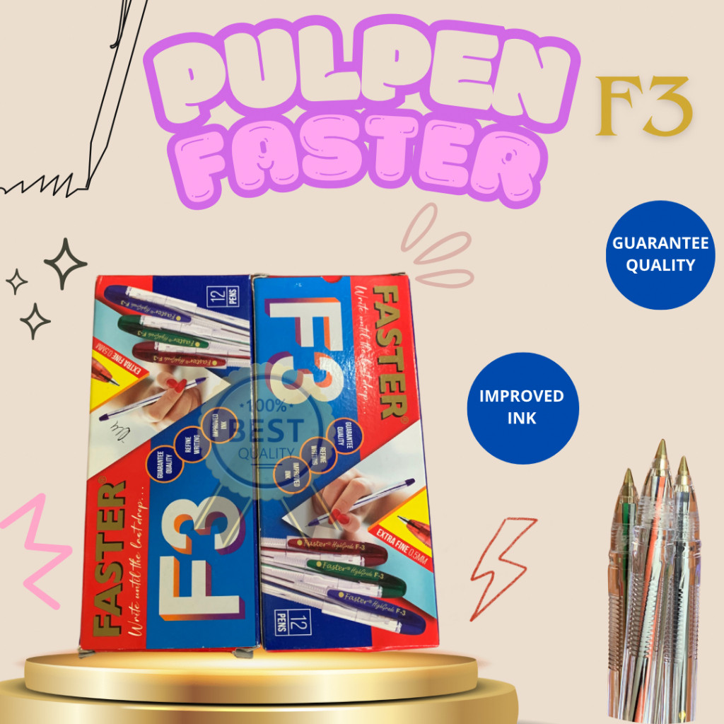 

Pulpen Hitam Padat / Pulpen Anti Macet Murah / Pen Ballpoint Faster Warna Hitam F3 0.5mm (1 Pcs)