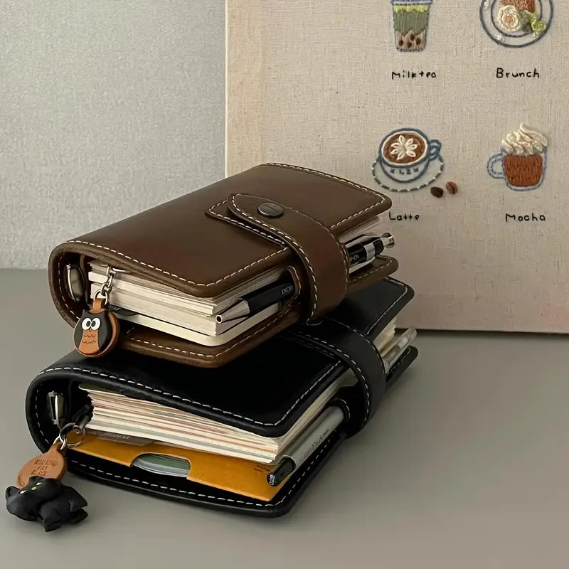 

A7 Faux Leather Notepad Portable Notebook Travel Journal & Card Holder Diary Notebooks Writing Pads Office School Supplies