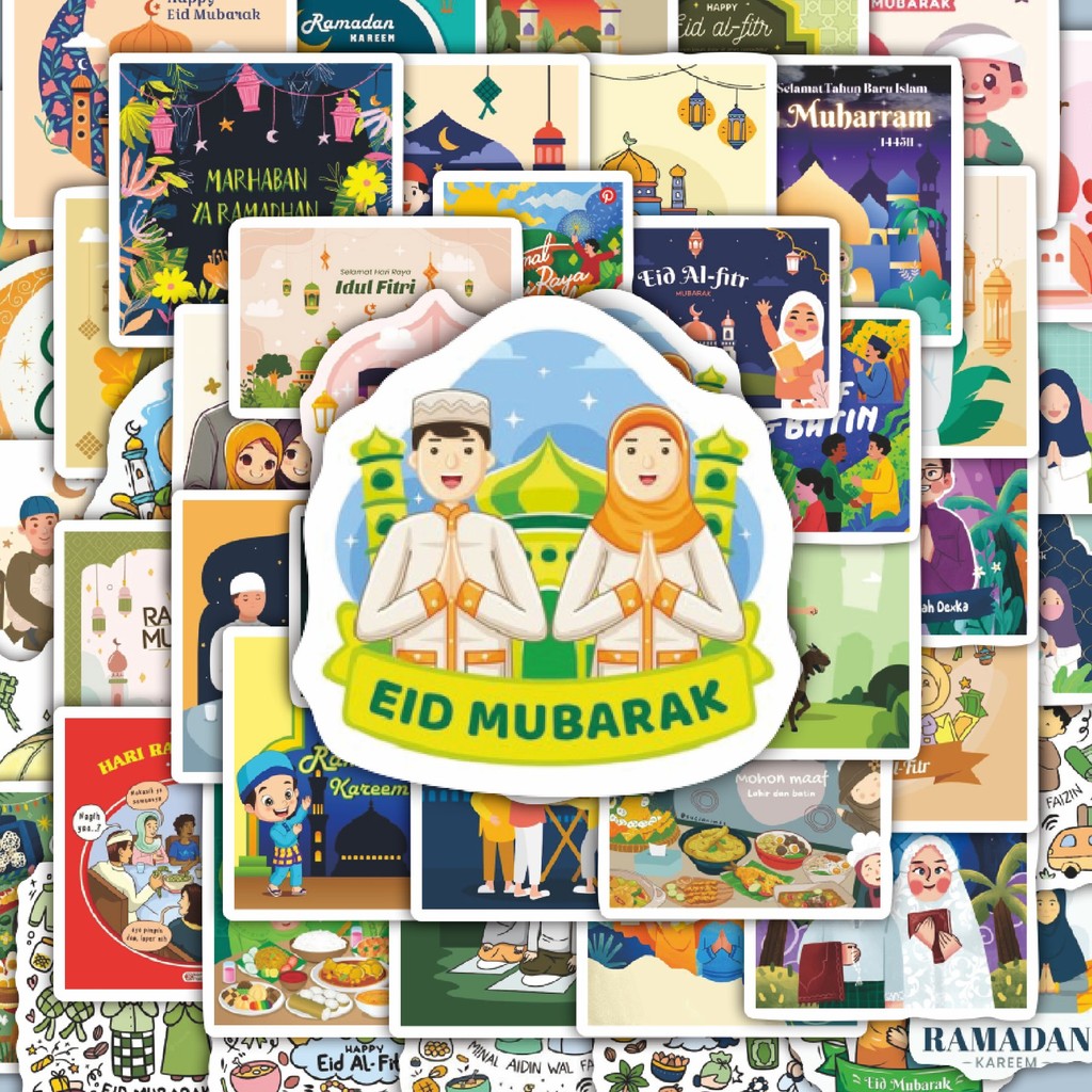 

100PCS Lucu Stiker Tema Idul Fitri V1 Stiker Aesthetic Stiker Anti Air Stikers Berperekat Waterproof sticker decal buat Motor Helm Buku Journal Koper Casing HP Laptop Botol Minum Hadiah anak