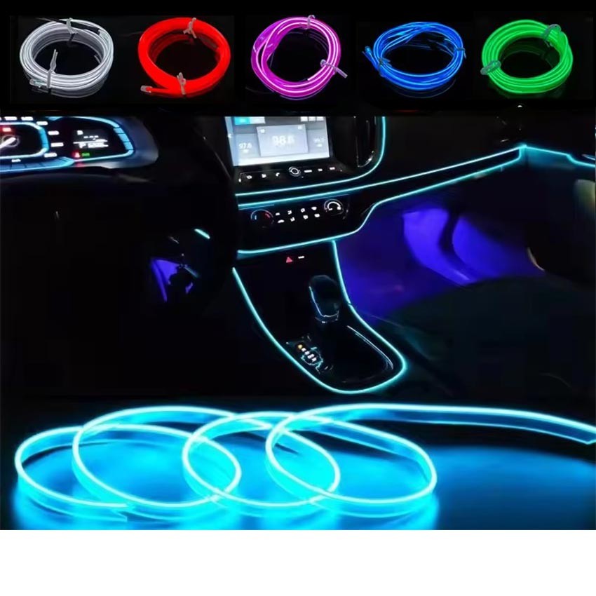 Lampu EL Wire Neon LED Strip Fleksibel 2M/5M – Inverter USB/Baterai Dilengkapi, Warna Merah/Biru/Put