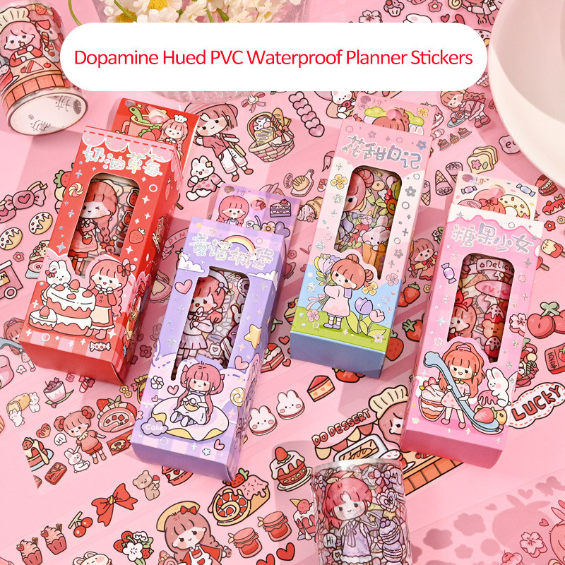 

Dopamine Colored PVC Waterproof Washi Tape Set Transparent Cute Girl Patterns 3 Widths DIY Decor for Handmade Journals Diaries Gift Recommendation