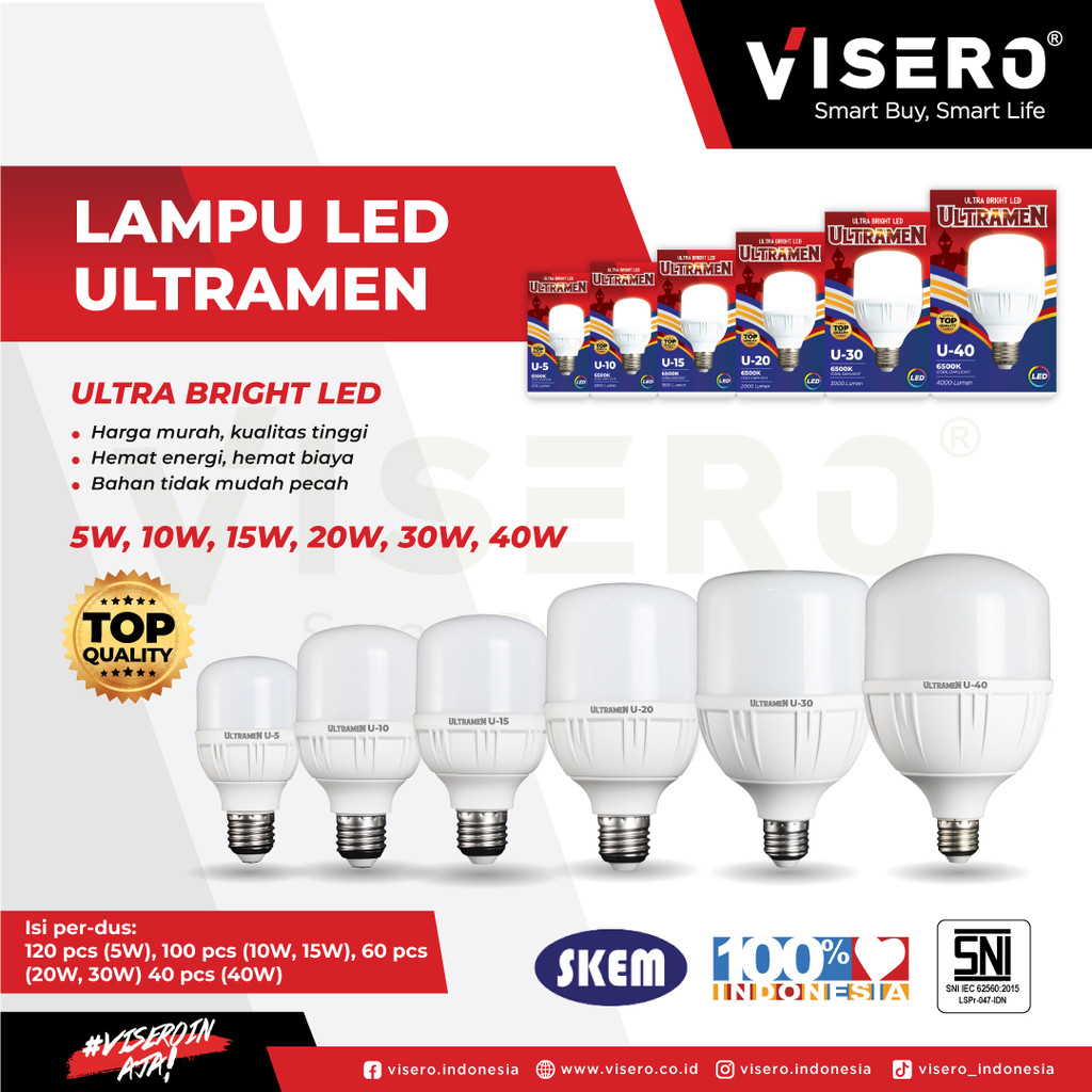PAKET GROSIR VISERO ULTRAMEN LAMPU LED 5WATT 10PCS
