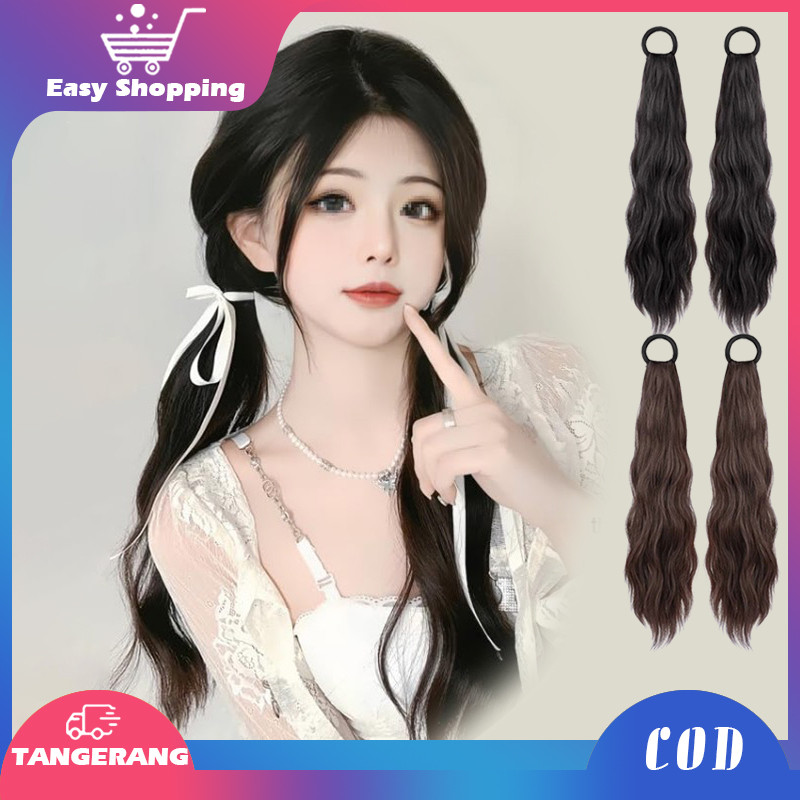 1pair Ponytail Rambut Palsu Wig Kuncir Rambut Panjang Keriting Kuncir Rambut Palsu Elegan Model Ramb