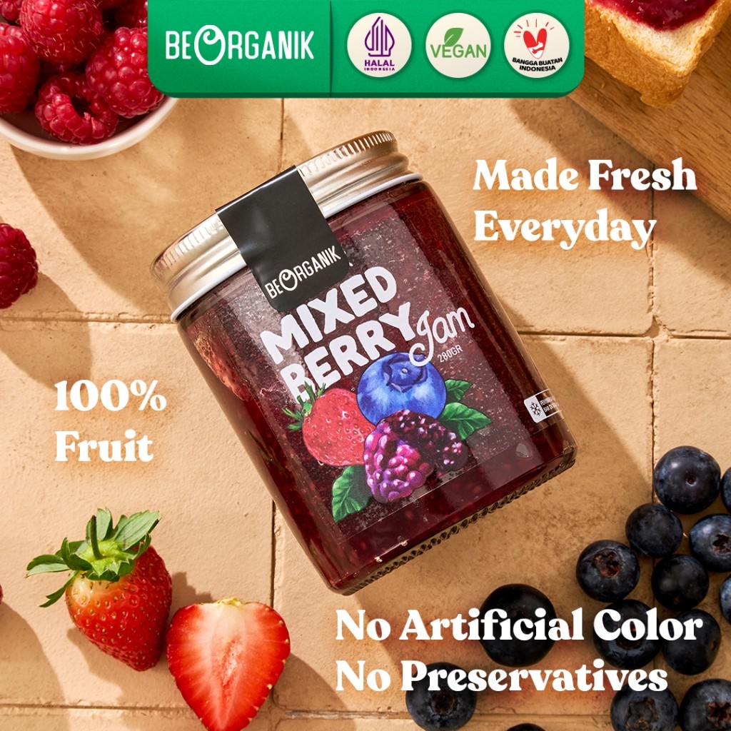 

Beorganik Mixed Berry Jam / Selai Mixed Berry 280gr Asli Tanpa Pengawet