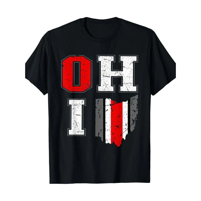 Mode Cetak Kaos Peta Ohio State Buckeye - Logo Vintage Ohio State Buckeye Kaos Lengan Pendek Santai 