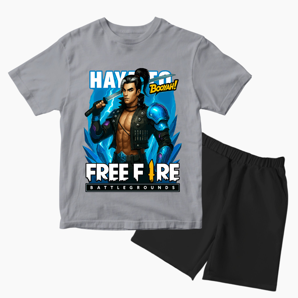 Baju Setelan FF Battle Grounds Booyah Anak Laki Laki - Kaos Distro Karakter Hayato Umur 1 - 10 Tahun