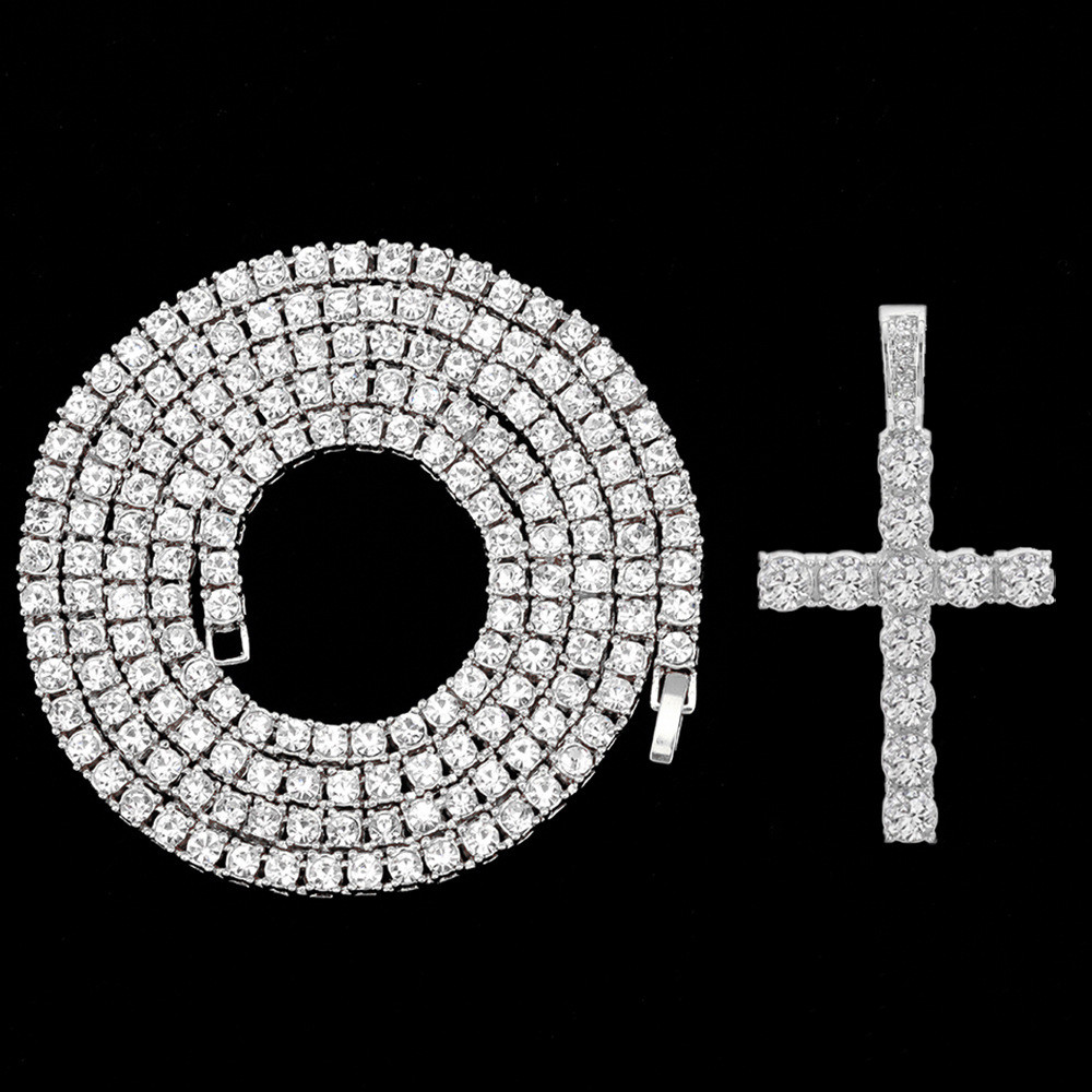 Cross Pendant Necklace With Tennis Chain, Fashion Hip Hop Jewelry, women Men Accessory gift