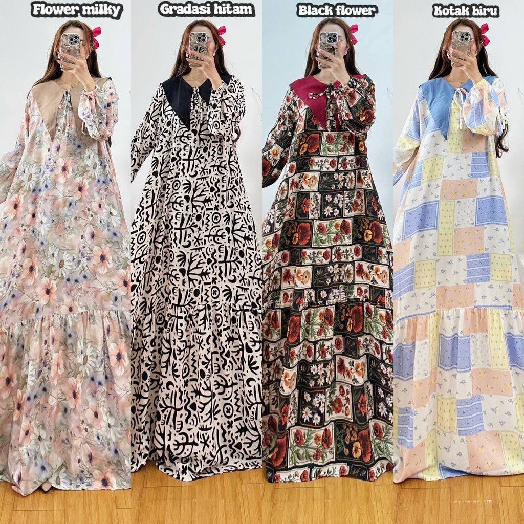 .. Gamis Wanita Premium Bahan Rayon Diamond Mewah New Model Kekinian Busui Frendly Baju Busana Dress