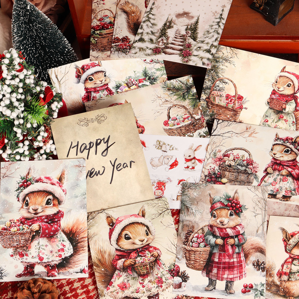

16cards, 4envelopes, 32stickers Squirrel Double-sided Postcard, for Scrapbooking Supplies, Paper Craft, Greetingcard
