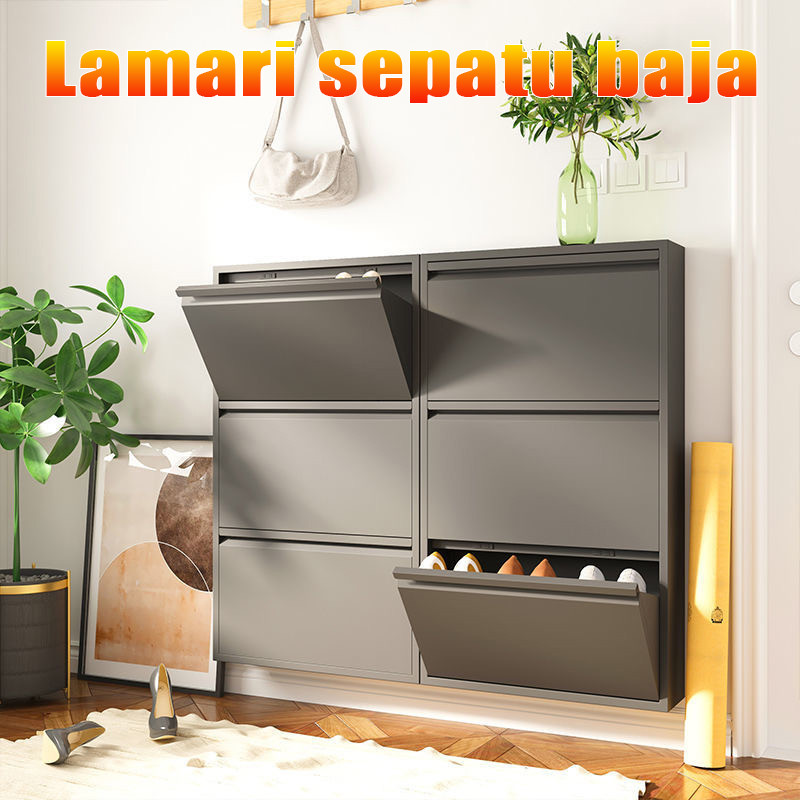 Rak Sepatu Besi Lemari Sepatu Susun Tertutup Rak Sepatu Besi Kuat Tebal Rak Sepatu Tertutup Besi