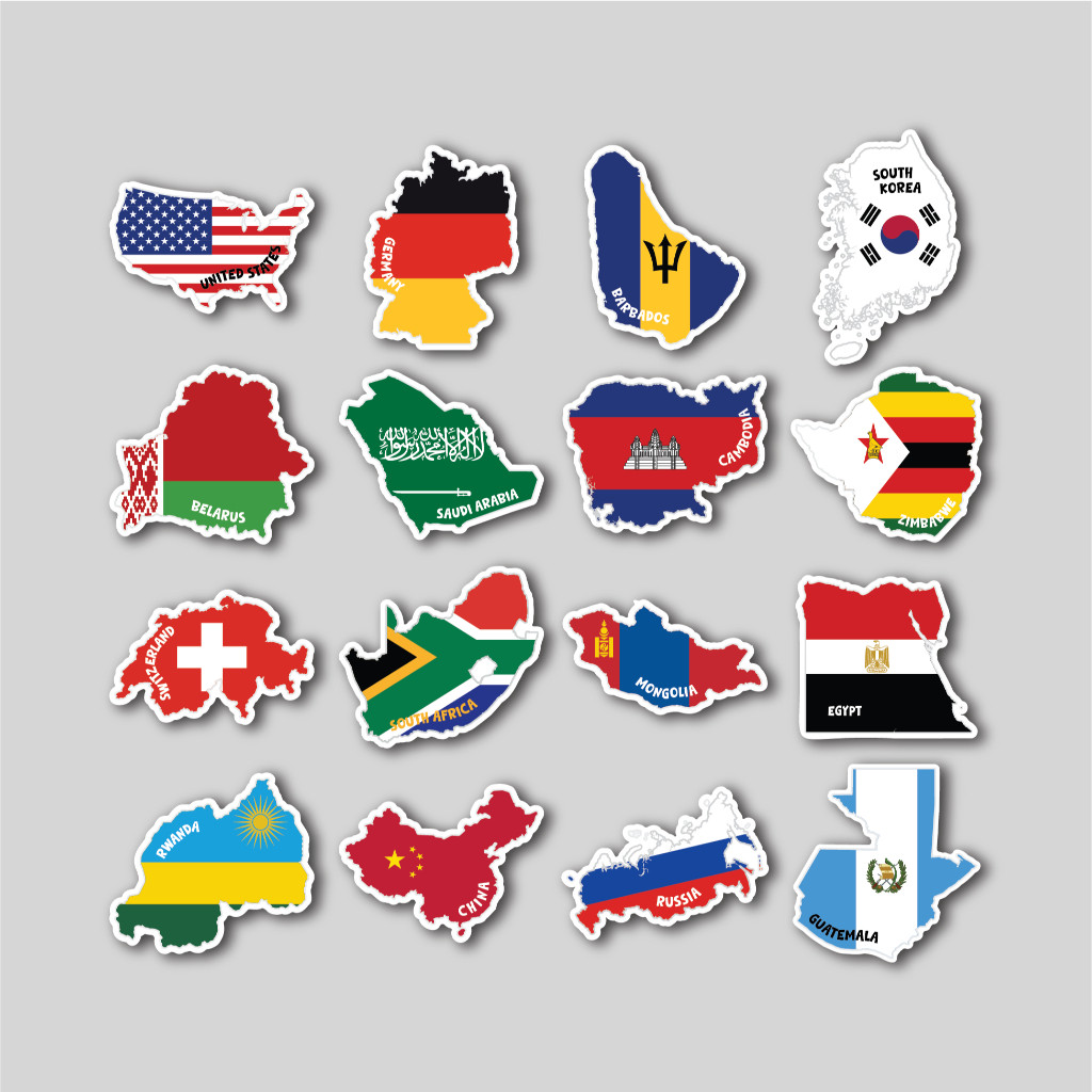 

Sticker Pack World Map Flag 1 | Sticker Tumbler | Stiker Laptop Koper Helm