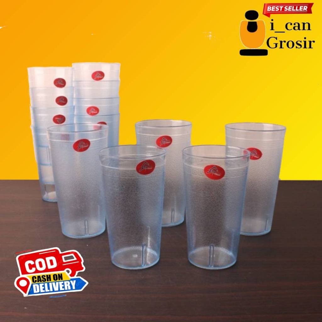 Gelas Es teh 1 LUSIN Gelas Mika Bening 400 ml 1 LUSIN  Gelas Plastik Mika Alexish