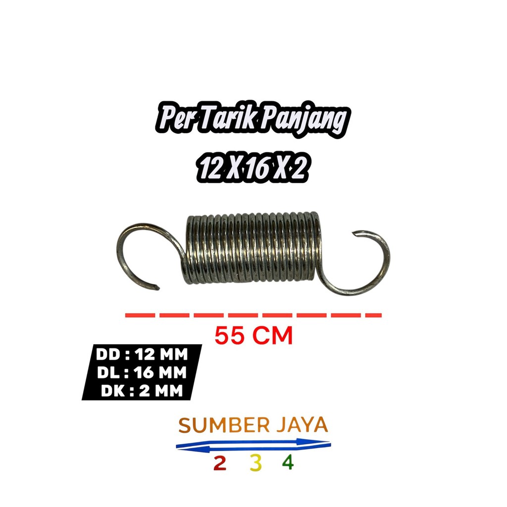 Per Tarik Panjang 55 MM Diameter Kawat 2 MM Pir Pegas Spring Peer Lentur 12 X 16 X 2 TERMURAH