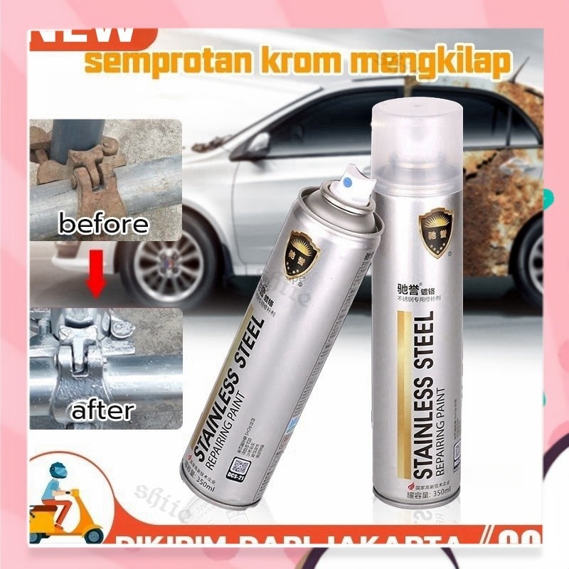 【COD】Cat Semprot Chrome 350ML Warna Stainless Mengkilap Sapporo Chrome Paint Spray Untuk Velg Mobil 