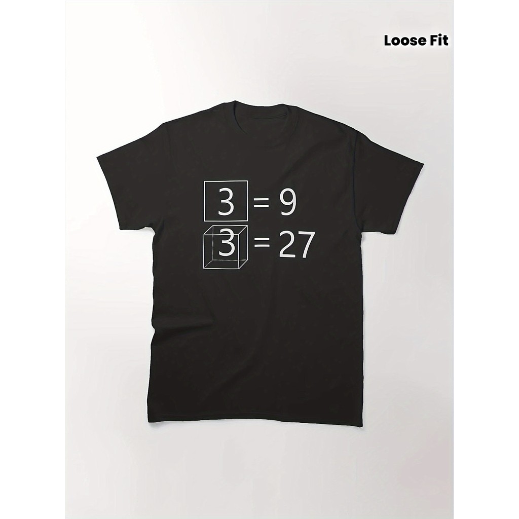 Kaos Kalimat Matematika Lucu Pria & Wanita - Cetakan Gambar 3³ + 4³ = 27, Kaos Katun Hitam Klasik, M