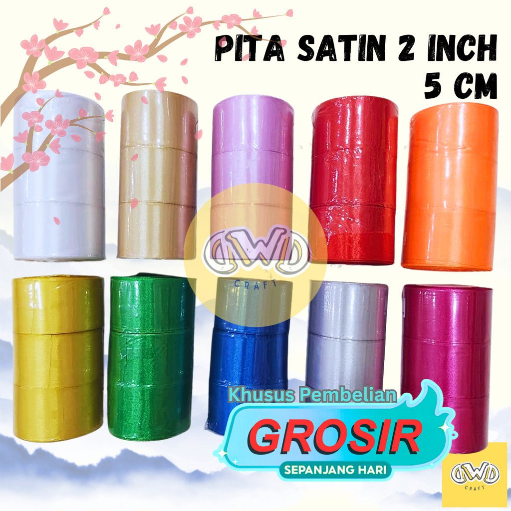 (GROSIR) Pita Satin 2 INCH / 5 CM Polos per roll