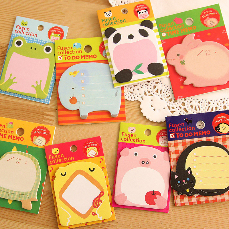 

8 Piece Sticker Cute Animal Sticky Notes Notepad Memo Pads Panda Cat Kitty Stationery
